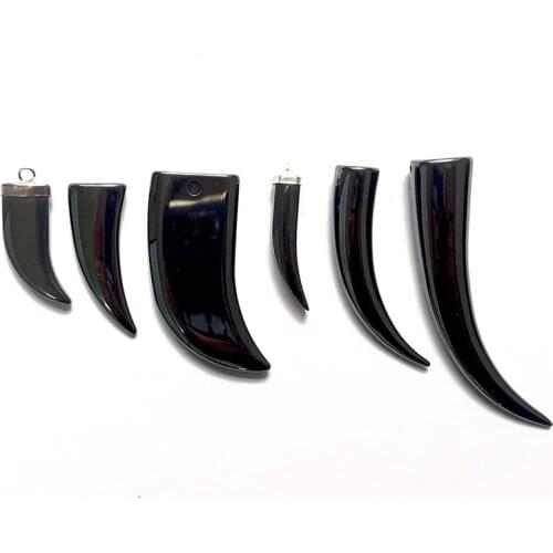 Natural Stone Black Hematite Tooth Pendant Necklace Charms Bracelets Bangles DIY Jewelry 2020 for Men Gifts for The New Year