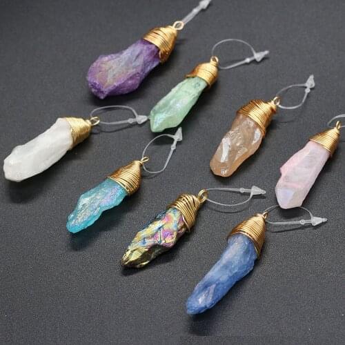 Natural Crystal Stone Irregular Shape Pendant Stone Pendant DIY for Necklace or Jewelry Making Size 15x50-20x55mm Royal blue