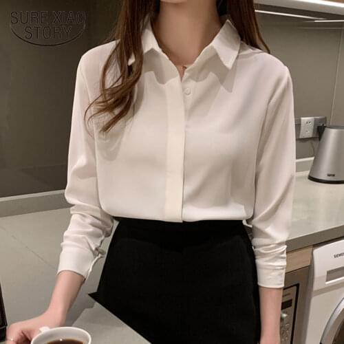 New Womens Shirt Classic Chiffon Blouse Female Plus Size Loose Long Sleeve Shirts Lady Simple Style Tops Clothes Blusas 10489