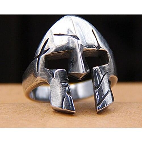 2021 new fashion Trend Vintage Roman Mask Man Ring real solid S925 pure Silver Open Handmade Spartan Helmet Ring for Man