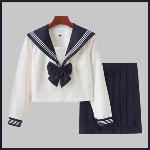 New JK Suit For Girls Long/Short Sleeve Sailor Clothes Autumn Summer Full Set School Uniform Cosplay Clothing Bow Tie DQL5098