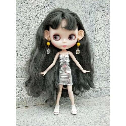 Blythes 1/6 size doll clothing goes with a stylish silver sequined halter dress suit with Strapless + leggings doll accessories