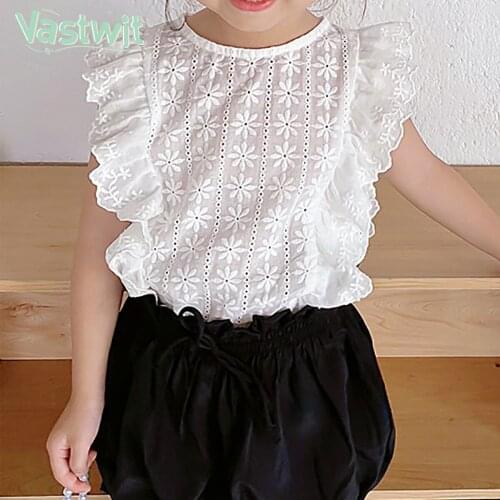 1-5T Toddler Kid Baby Girl T-shirt Summer Lace Blouses Tops Sleeveless Tank T Shirt Elegant Ruffles Tee Shirt Cute Sweet tshirt
