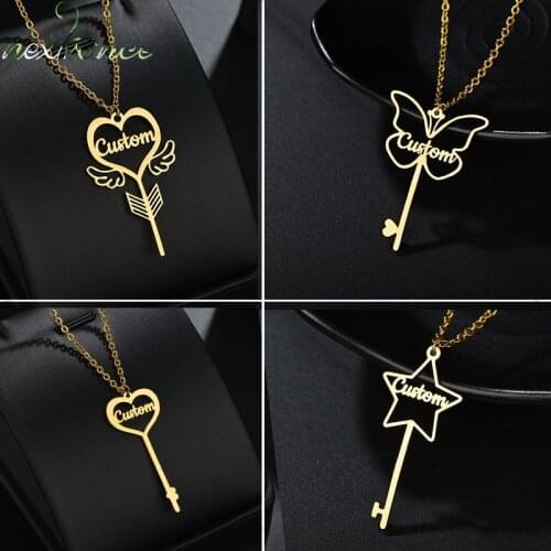 Nextvance Stainless Steel Personalized Customize Name Necklace Key Heart Pendant Star Nameplate for Women Jewelry Christmas Gift