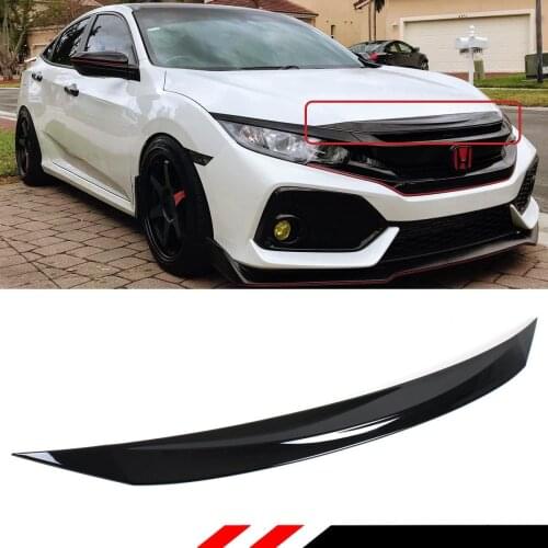 Fits for 2016-2020 Honda Civic 10th Gen Si Hatchback Coupe Sedan Car Front Lip Hood Bumper Upper Trim Nose Cover Glossy Black
