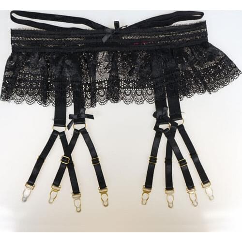 Sexy Garters Lace Women Sexy Suspender Belts Female Bow 8 Straps Gold Metal Buckles Garter Belts for Stockings GA1141