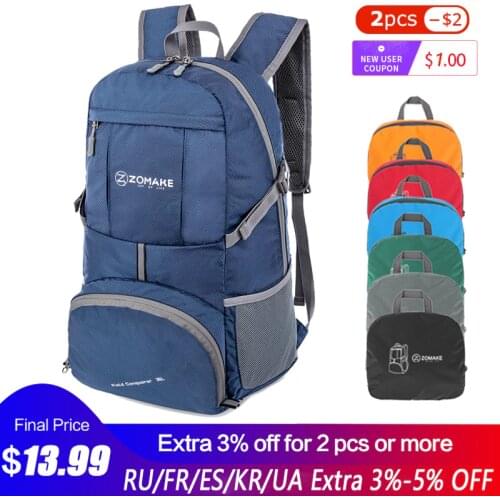 35L Portable Folding Unisex Backpack Outdoor Sport Bag Rucksack Reflective Stripe Men Hiking Travel Bag for Camping Cycling