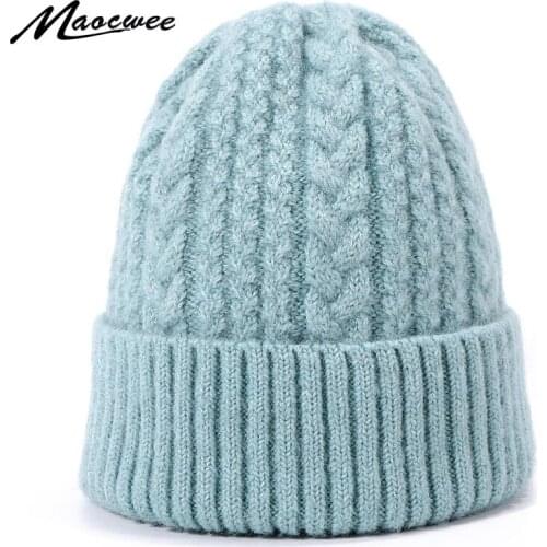 Simple Beanie Hats Caps For Men Women Knit Real Wool Hat Outdoor Thick Warm Soft Hats Winter Autumn Windproof Skullies Beanies