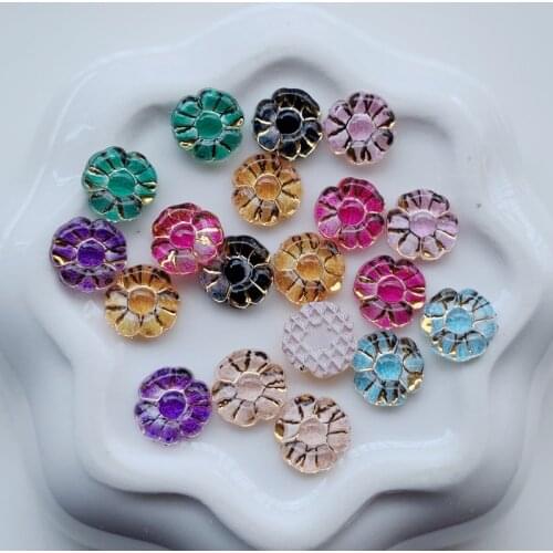 Multicoloured 8mm Resin imitation Flower Design Acrylic Rhinestone, Flat back Art Beads Decorate DIY 900pcs/Lot -E10