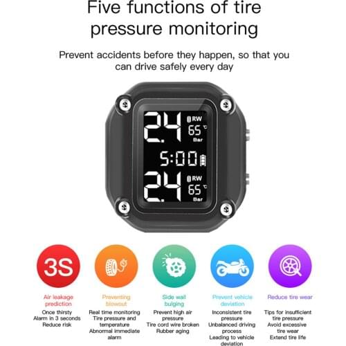 Motorcycle TPMS Tire Pressure Monitoring System, with Visual and Sound