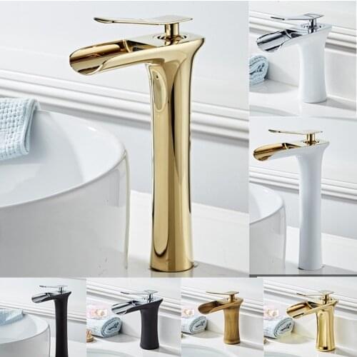 Solid Brass Creative Waterfall Faucet Hot and Cold Washbasin faucet White Gold Basin on The Table and Under Basin Faucet AU8923