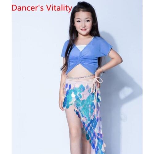 Belly Dance Training Clothes Childrens Indian Dance Performance Customes Kids Mermaid Sequins Girls' Dance Clothing For Dance W