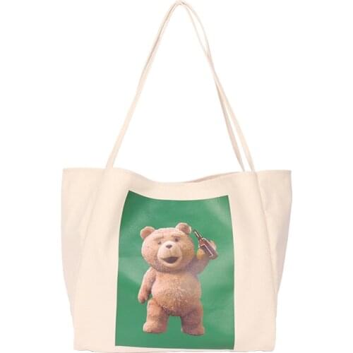 Womens Fashion Cartoon Bear Shoulder Fabric Bags Summer 2021 Female Large Nylon Cloth Bag Ladies Luxury Handbag Shopper
