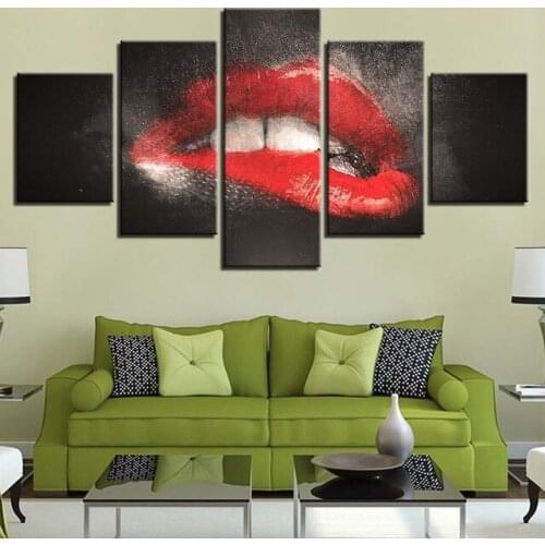 Home Wall Decoration Fashionable Sexy Biting Lip Five Pieces Canvas Printings Painting Modern Space Art For Living Room Framed