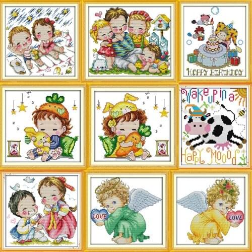 A Happy Family Embroidery Handmade Needlework Package 11CT 14CT Cross Stitch Set Cross Stitch Kits Wall Home Decor DMC Floss Kit