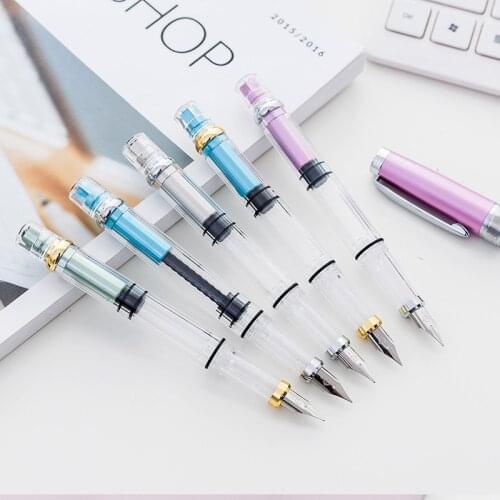 Wingsung 3008 Fashion Brief Transparent Fountain Pen Gold or Silver Clip Colorful Ink Pens Student School Supplies Stationery