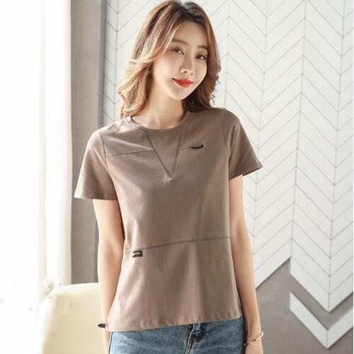 LJSXLS Temperament Pure Cotton Short Sleeve T Shirts Women 2021 Summer Loose Bright Line Decoration Tshirt Female Tops Femme