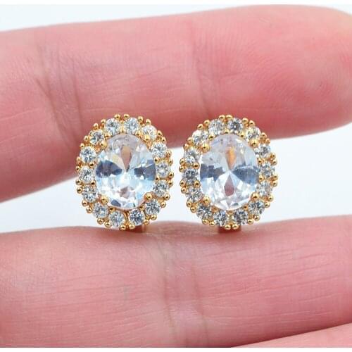 Gold Color Women Oval White Cubic Zirconia CZ Huggie Hoop Earrings Jewelry