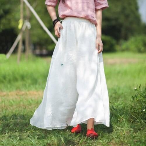 Women Loose Ramie Elastic Waist SolidColor Wide Leg Pants Ladies Vintage Simple Ramie Trousers Female 2021 Summer Pants