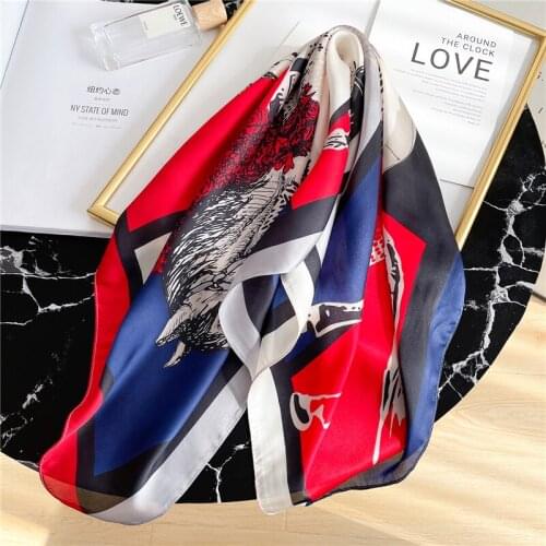 Women Scarf Square Silk Design Bandana Horse Print Hair Scarves Female Neck Cover Foulard Neckerchief Soft Wrap Summer Scarves