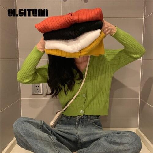 2020 New Style Korean Spring Women Loose Long Sleeve Casual Sweater Cardigan Solid Knitted V-Neck Outwear Coat Cardigan