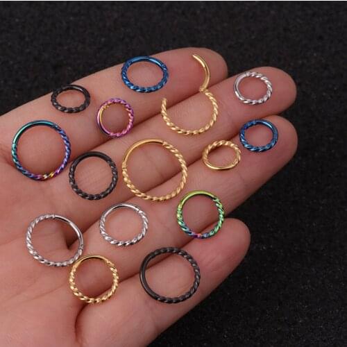 1PC Stainless Steel Hoop Earring Hinged Segment Clicker Ring Nose Septum Piercing Helix Cartilage Daith Twist Hoop Boby Jewelry