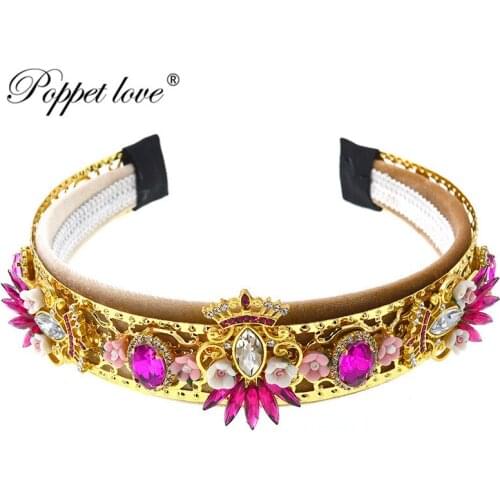 2019 New Arrival Gold Crystal Tiara And Crowns Queen King Round Crown Wedding Bridal Hair Accessories Women Baroque Hair Jewelry