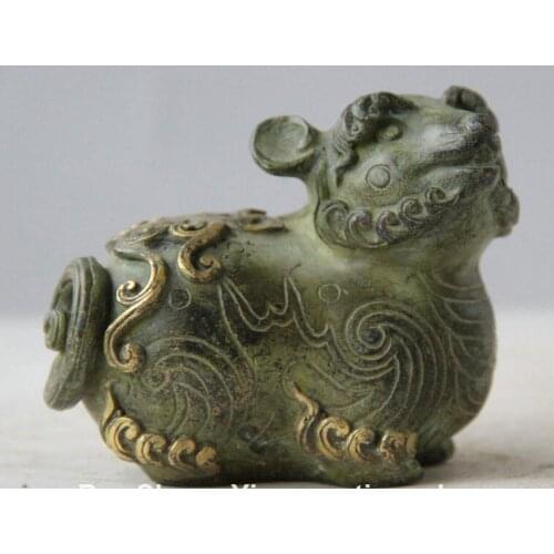 4" Old Chinese Folk Bronze Gild Zodiac Year Mouse Rat Mice Statue Sculpture