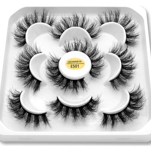 GROINNEYA 5 Pairs Lashes Faux Mink Lashes Faux Eyelashes Mink False Eyelashes Dramatic Volume Lashes Eyelash Extension