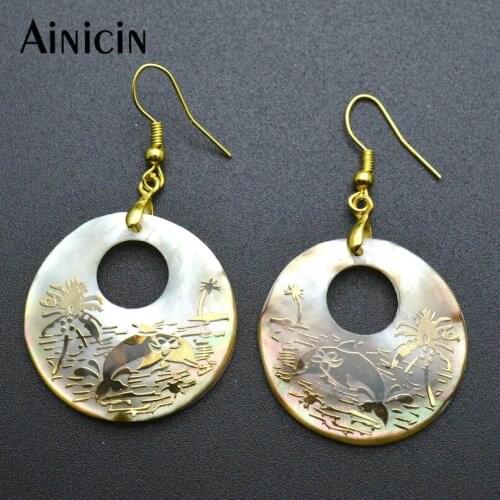 5pairs Gold Filled Dolphin Coconut Tree Beach Scenery Hook Dangle Earrings for Party Jewelry