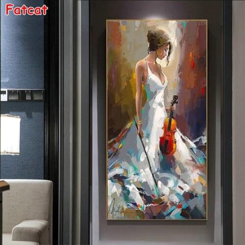 Diamond Mosaic Abstract Art Girl Play Violin and Dancing Picture Diamond Painting Cross Stitch Embroidery Needlework Art PP2405