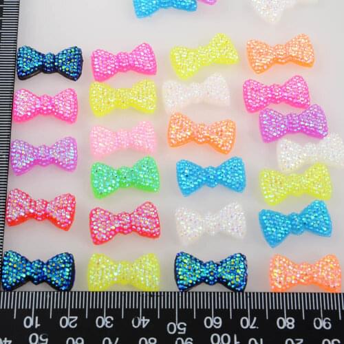 BOLIAO Hot 20Pcs 12*20 mm (0.47*0.79 In) Mix Bow Shape Resin AB Crystal Scrapbook Clothes Home Holiday Decoration No Hole