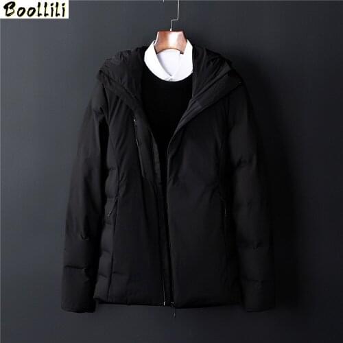 Boolili High Quality 80% White Duck Down Winter Down Jacket For Men Fashion Hooded Jacket Short Black Warm Slim Parka Size M-3XL