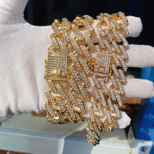 13mm Hip Hop Geometric Miami Cuban Link Chain Necklace Paved Bling Full Rhinestone Iced Out Necklace for Women Men Jewelry