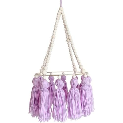 Baby Crib Wooden Beads Tassel Wind Chimes Bed Bell Mobile Rattle Kids Room Decor U7EE