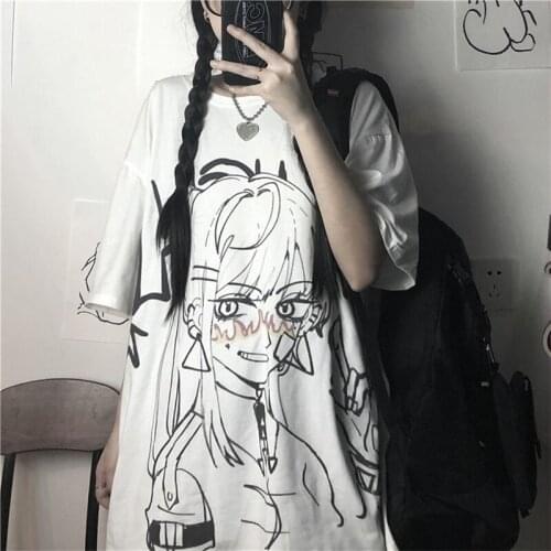 Harajuku Streetwear Japan White Summer t shirt Females Tshirt Students Streetwear Pink Girls Women Fashion Oversized T Shirts