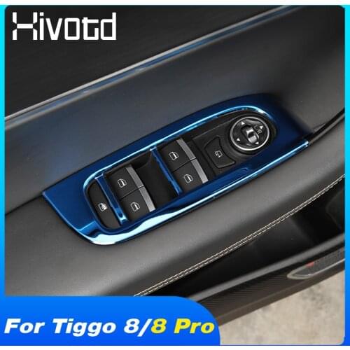 Hivotd Window Lift Switch Button Panel Trim Interior Accessories Decoration Parts For Chery Tiggo 8 /Tiggo 8 Pro 2018-2021