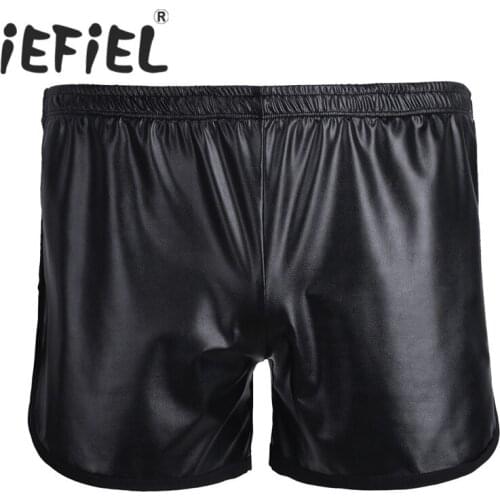 IEFiEL Newest Mens Sexy Faux Leather Hot Boxer Short Pants with a Back Pocket Sissy Underwear for Lingerie Night