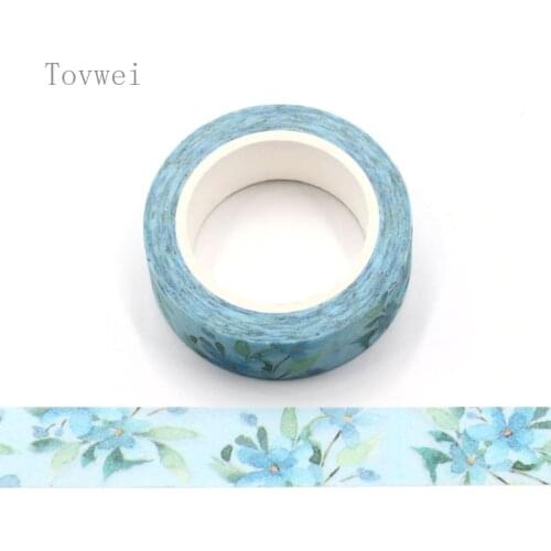 1pcs Blue Flowers Glitter Deco Adhesive Paper Floral Masking Washi Tape Stickers Scrapbooking Office Decoration Cute Stationary