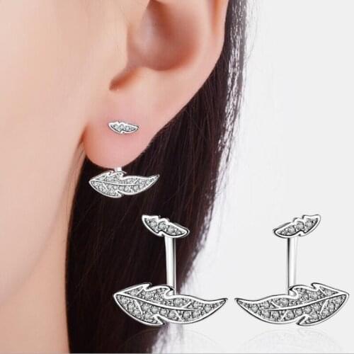 KOFSAC New Charm Sterling Silver 925 Stud Earrings For Women Rear Suspension Exquisite Full Inlay CZ Leaves Earring Jewelry Gift