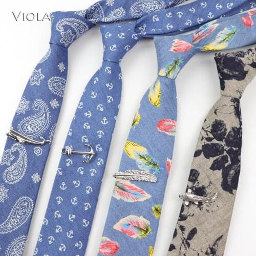 Feather Anchor Koi Printed Cotton Neck Tie 6.5cm Clip Set Men Tie Wedding Banquet Party Dress Tuxedo Gift Accessory High Quality