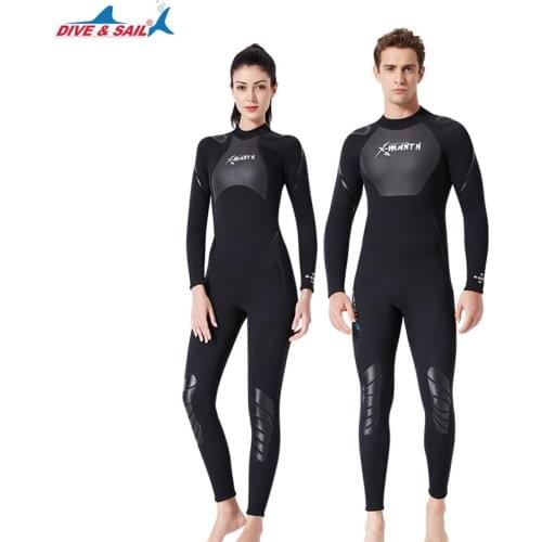 DIVE&SAIL new 3MM diving suit mens one-piece long-sleeved womens thick warm swimsuit snorkeling surfing jellyfish suit