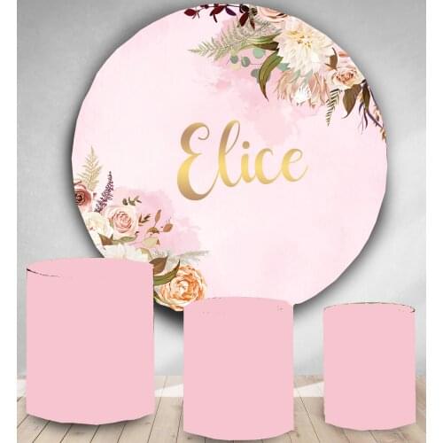 Round Panel circle background wedding flower pink girl flower customize Birthday party decor candy dessert table banner vinyl