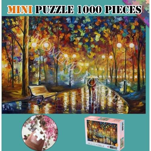 Puzzle Toys Mini 1000 Pieces Puzzles Romantic Rainy Night Wooden Beautiful Painting Jigsaw Puzzles for Adults Kids Nice Gifts