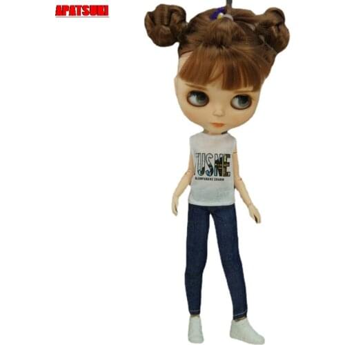 Fashion Doll Clothes For Blythe Outfits White Tank Top Shirt Denim Pants Trousers For Blyth Doll 1/6 Dolls Accessories