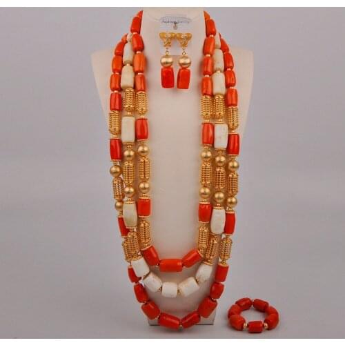 Fashion Coral Beads Bride Set Women Jewelry Set Nigerian Necklace African Beads Jewelry Set Wedding Jewelry Sets