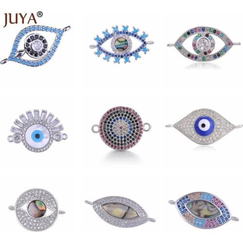 Fashion Copper Zircon Evil Eye Charms Connectors Accessories For Jewelry Making Components Hand Made DIY Bracelets Decoration