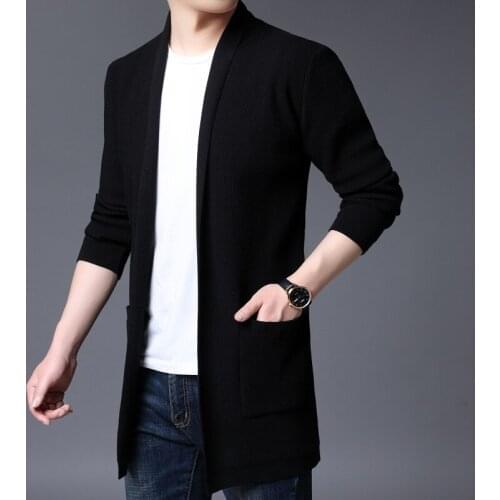 2021 new spring autumn mens knitted cardigan mens fashion casual mid-length solid color lapel sweater knitted coats S-XXXL