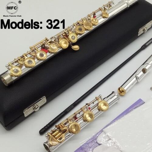 Music Fancier Club Flute 321 Engraving Hand Carved Keys Gold Plating Flutes B Leg Open Holes 17 Gold Keys