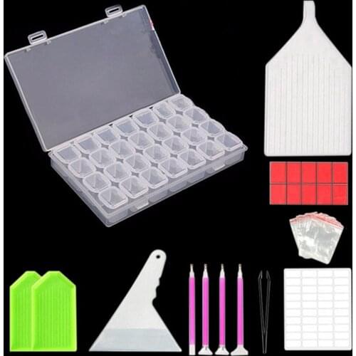 Diamond Painting Tools Set 28 Cells Plastic Storage Box and 40Pcs Inlay Tool Kits for Diamond Painting Embroidery Accessories